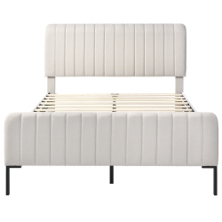 Cama Matrimonial Acolchada en Tela de Lino 140x200 cm Gris-Beige