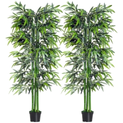 Outsunny Lot de 2 Bambous Artificiel XXL 1,80H m arbre artificiel 1105 Feuilles denses réalistes Pot Inclus Noir Vert