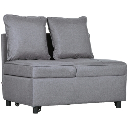 HOMCOM Fotoliu Pat 3 în 1 cu Spătar Reglabil, din Material Textil cu Efect de In și Lemn, 98x71x67 cm, Gri Închis