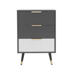 Elegante mobiletto con 3 cassetti e dettagli dorati, 45x40x65 cm, Bianco+grigio