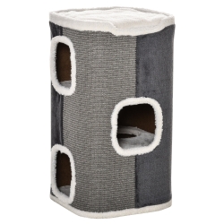 PawHut Kratztonne pour les chats Arbre à chat à 3 niveaux pour les chats Meubles pour chats en panneaux de particules, polyester velouté, sisal Gris+Blanc 40 x 40 x 74 cm