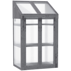 Outsunny Kweekbak Kleine Houten Kas met Ramen Dubbele Deur 3 Planken 70x50x120 Tuin Grijs