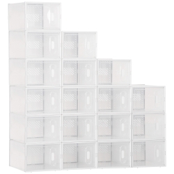 HOMCOM Mobile Scarpiera Rettangolare in Plastica PP, 18 Box 25x35x19 cm per Scarpe max 43 EU, Vestiti e Libri