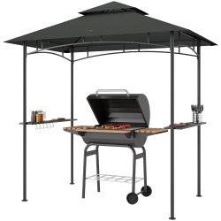 Outsunny Grillpavillon mit LED 240 x 150 x 258 cm wasserabweisend flammhemmend Gartenpavillon mit Doppelschichtdach