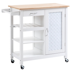 HOMCOM Desserte à roulettes Chariot de Service pour cuisine Style Contemporain - Porte, tiroir, 3 étagères - poignées métal bois Blanc