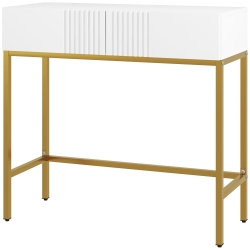 HOMCOM Mesa de Entrada con 2 Cajones y Patas de Acero Antivuelco Mueble de Recibidor para Salón Pasillo 80x31,5x75 cm Blanco