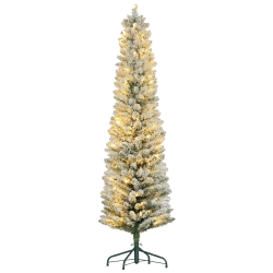 HOMCOM Árbol de Navidad Artificial Nevado 180 cm con 150 Luces LED 329 Ramas y Patas de Metal para Salón Verde y Blanco