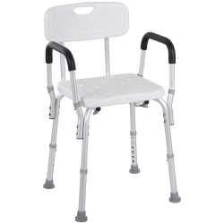 HOMCOM Chaise de Douche siège de Douche Ergonomique Hauteur réglable Pieds antidérapants Dossier accoudoirs Amovibles Charge Max. 136 Kg alu HDPE Blanc