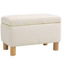 HOMCOM Baúl de Almacenaje para Dormitorio 33L Tapizado en PU Banco de Almacenaje con Patas de Madera 60x38x40 cm Crema