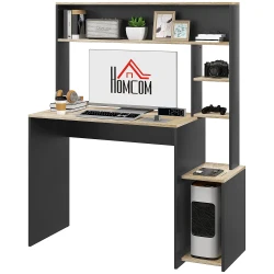 HOMCOM Mesa de Ordenador con Estantes Escritorio con Estanterías Soporte para Monitor CPU 114x45x138 cm Gris y Natural