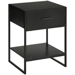 HOMCOM Mesilla de Noche Mesa Auxiliar con 1 Cajón y Estante de Almacenamiento para Dormitorio Salón Oficina 45x40x60 cm Negro