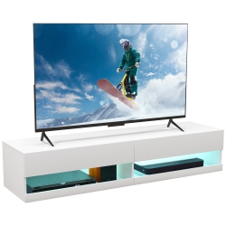 HOMCOM Floating TV Unit, Wall Mounted TV Cabinet for TVs up to 65", High Gloss Media Wall Unit with LED Lights, Storage Shelves, APP Control for Living Entertainment Room, White
