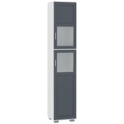 kleankin Armario Alto de Baño Mueble Columna de Baño con 2 Puertas de Vidrio Templado y Estantes Ajustables 37x35x190 cm Blanco y Gris