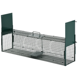 PawHut Piège Vivant Cage Attrape 100 x 25 x 28 cm Piège Fouine pour Martres, Rats, Souris - 2 entrées + poignée - métal vert
