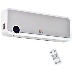 HOMCOM Calefactor Baño de Pared 1000W/2000W con Mando a Distancia Pantalla LED Temporizador 12H Termostato Blanco