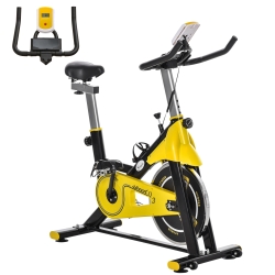 HOMCOM Bici Estática Bicicleta de Fitness con Resistencia Regulable Pantalla LCD Ruedas Manillar y Asiento Ajustable Amarillo