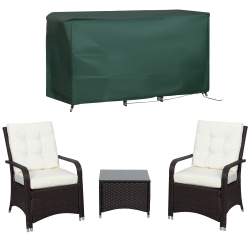 Outsunny 3 Pieces Rattan Bistro Set with Furniture Cover, Wicker Garden Furniture Set, Glass Top Coffee Table and Chairs with Cushions for Outdoor, Patio, Balcony, Cream White