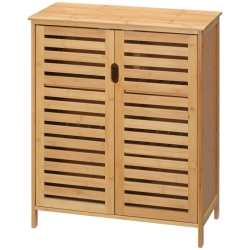 kleankin Badezimmerschrank, Bambusschrank mit Lamellendesign für Badezimmer, Flur, kompakte Größe, viel Stauraum, Naturholz