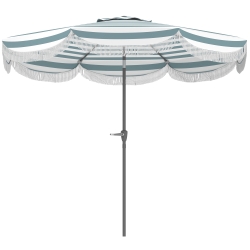 Outsunny Parasol de jardin 2,7 ​​m, parasol inclinable d'extérieur UPF 30+ avec manivelle, 8 baleines, bleu clair et blanc