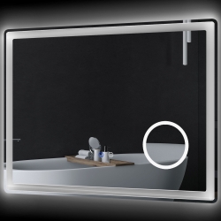 kleankin Miroir salle de bain rectangulaire LED fonction anti-buée luminosité réglable miroir grossissant x3 80 x 60 cm transpent