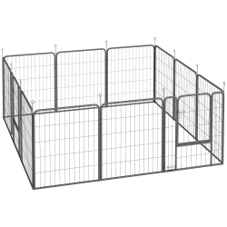 PawHut Țarc pentru Câini cu 12 Panouri Modulabile de 68x1.5x80cm din Oțel Negru cu Ușă de Intrare