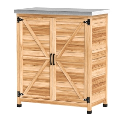 Outsunny Gartenschrank mit internem Regal und Arbeitsbank, aus Fichtenholz und verzinktem Stahl, 79x43x92 cm, Holzfarbe