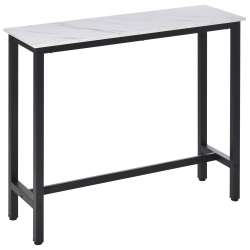 mesa de bar 120x40x100cm Blanco aspecto mármol, Negro