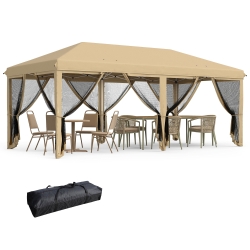 Outsunny Baldachin Pop-Up cu Plasă, Cort pentru Petreceri cu Geantă de Transport pentru Exterior, 585x295x270 cm, Bej