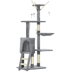 PawHut Arranhador para Gatos de 134,2 cm com Caverna Plataformas Rato de Brinquedo Rede e Postes de Sisal 50x35x134,2 cm Cinza