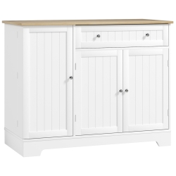 HOMCOM Aparador de Cocina con Estante de Puerta Cajón Puertas Magnéticas Estantes Ajustables 105x40x83 cm Blanco y Roble