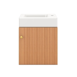 Mobile da bagno con lavabo e mobile sottolavabo sospeso, con spazio contenitore, 46x26x56 cm, color legno