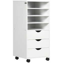 Vinsetto Móveis de escritório com 3 gavetas 4 prateleiras abertas 4 rodas 40x30x83 cm Branco