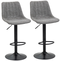 HOMCOM Breakfast Bar Stools Set of 2, 59-80cm Sitting Hight Leather Upholstered Bar Chairs - Grey