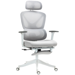 HOMCOM Silla de Escritorio de Malla Reclinable con Reposacabezas Giratoria Soporte Lumbar Reposapiés y Altura Regulable Gris