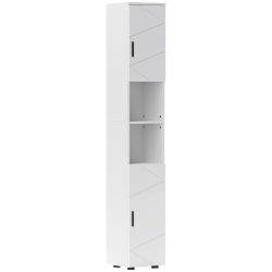 kleankin Line Embossed Tall Bathroom Storage Cabinet - White
