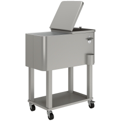 Outsunny Carro Nevera con Ruedas Abrebotellas y Estante 56L para Patio Fiesta Terraza 67x35x80 cm Gris Claro