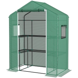 Outsunny Serre de jardin avec 1 porte, 2 fenetres et 2 étagères en forme de U pour Légumes Plantes Fleurs Bâche PE 140x73x190 cm