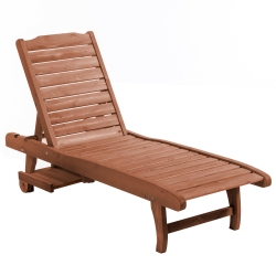 Outsunny Tumbona de Madera Exterior Silla Reclinable de Jardín con 2 Ruedas Respaldo Ajustable y 1 Bandeja Carga 113 kg Natural