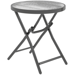 Outsunny Table d'Appoint Ronde Ø 60 x 50 cm, Table Basse de Jardin Pliable en Métal, Plateau en Verre Trempé, Noir