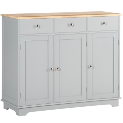 HOMCOM Sideboard with Rubberwood Top and Independent Storage Shelves for Dining Room, Kitchen - Grey