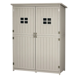 Outsunny Abri de Jardin en bois Armoire de Jardin dim. 127,5L x 50l x 164H cm 2 étagères 2 Portes 2 fenêtres Toit bitumé étanche Bois Massif Sapin pré-huilé Gris