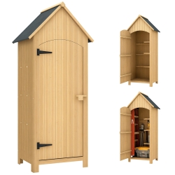 Outsunny Abri de jardin en bois cabane de jardin exterieur armoire de jardin avec toit bitumé 3 étagères porte avec loquet rangement et stockage extérieurs pour terrasse 77,5 x 54,2 x 179,5 cm naturel