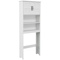 kleankin Mueble sobre Inodoro con 2 Puertas Estantes Abiertos y Estante Ajustable Mueble para Baño 66x23x178 cm Blanco