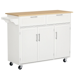 HOMCOM Carrello da Cucina Multiuso in Legno con 2 Cassetti, 3 Antine e 4 Ruote 121x46x91cm - Bianco