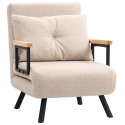 HOMCOM Sofá Cama Individual Plegable Sofá Cama Convertible 4 en 1 Respaldo Ajustable de 5 Niveles y Almohada 63x73x81 cm Beige