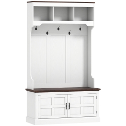 HOMCOM Perchero Zapatero con Banco Zapatero Ganchos Estantes y Compartimentos para Entrada Pasillo Salón 105x40x180 cm Blanco