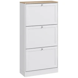 HOMCOM Mueble Zapatero Moderno con 3 Cajones Abatibles y Estantes Ajustables para 18 Pares de Zapatos 60x23,5x115 cm Blanco