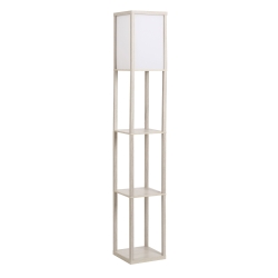 HOMCOM Lámpara de Pie con Estantes de Almacenaje, Lámpara de Madera Moderna, Bombilla E27, para Salón, Dormitorio, Oficina, Roble