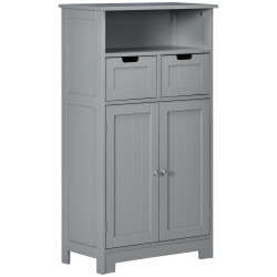 Kleankin Móvel de Banheiro com 2 Gavetas Compartimento Armário com Porta Prateleira Ajustável 60x30x109 cm Cinza