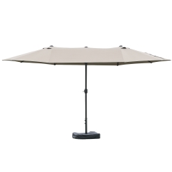 Outsunny Parasol de jardin exterieur parasol double rectangulaire 4,6L x 2,7l x 2,4H m avec ouverture fermeture manivelle, sacs de lestage et base inclus, pour balcon, piscine, gris clair
